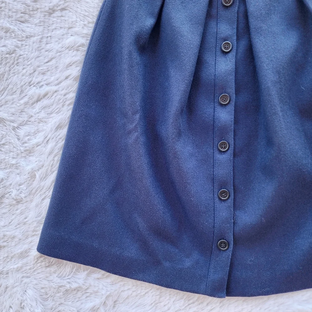 J. Crew Navy‎ Pleated Button Front A-line Wool Skirt